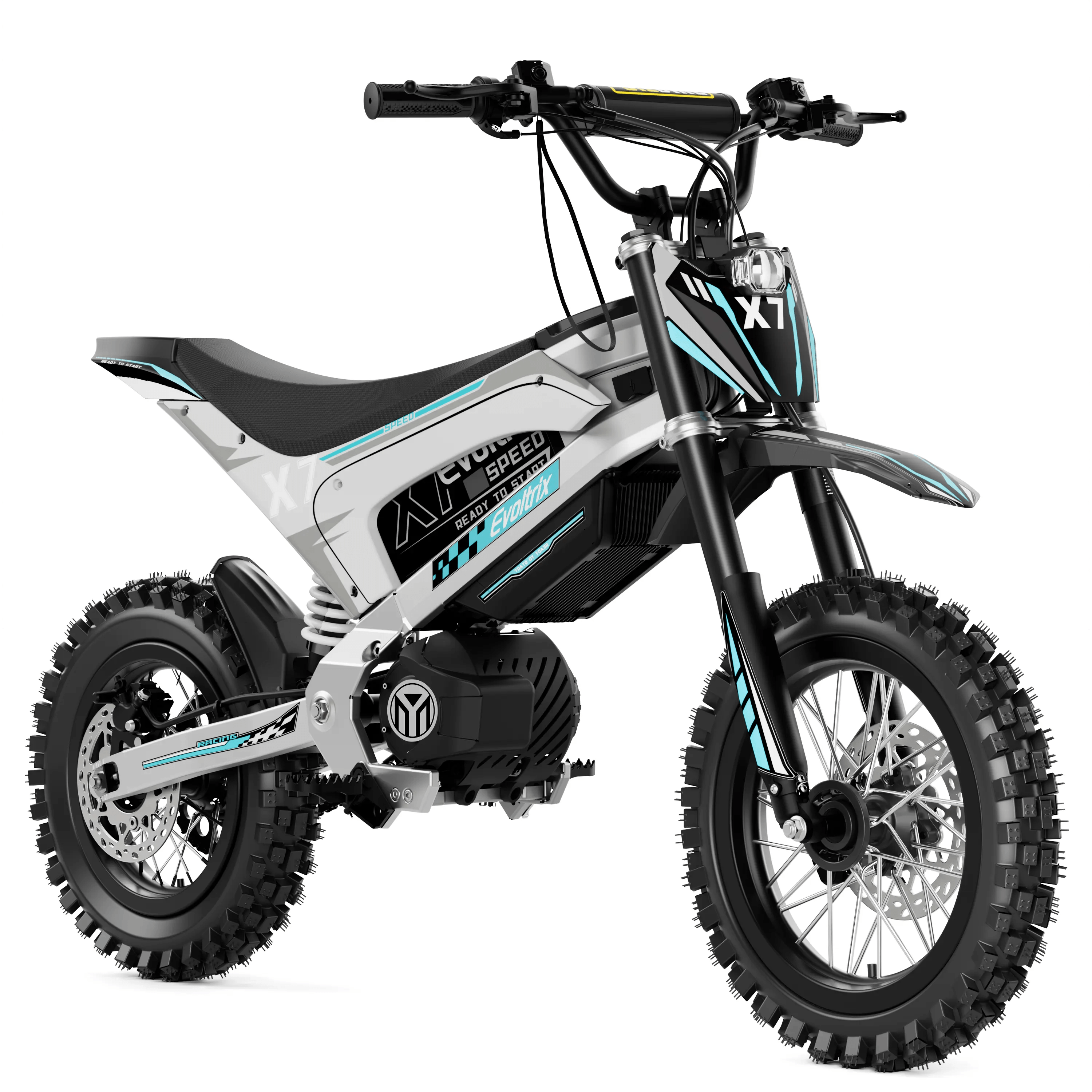 Evoltrix X7 off-road electric bicycle front view on white background