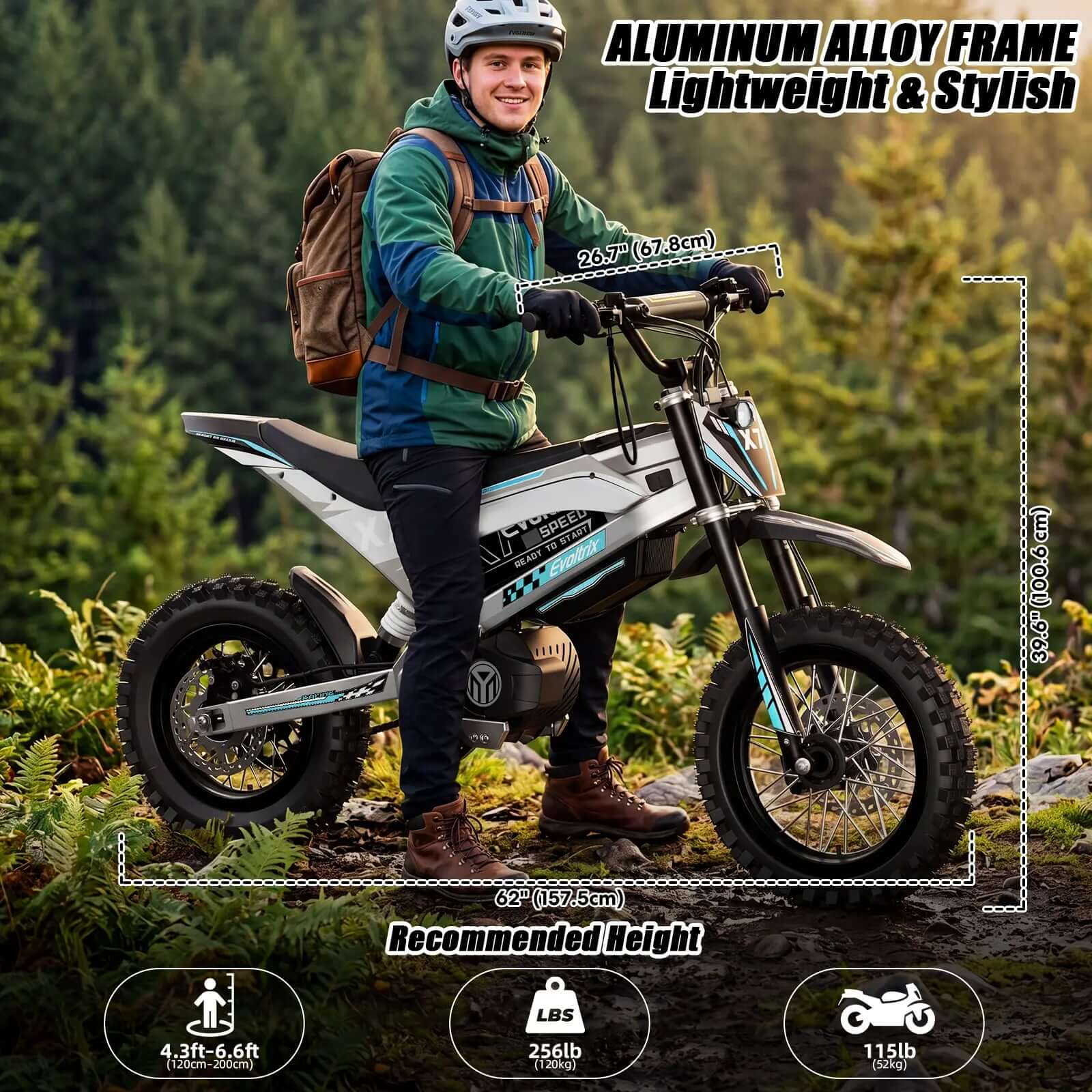 Evoltrix X7 off-road electric bicycle being ridden on forest trails