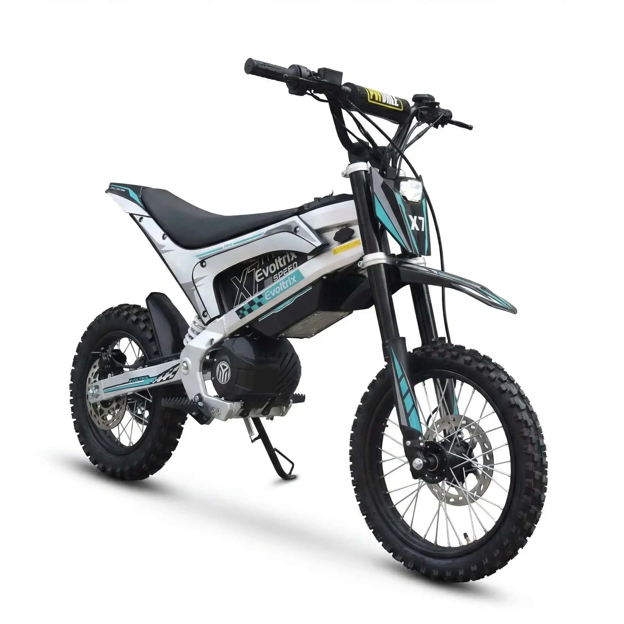 Evoltrix X7 off-road electric bicycle three-quarter view studio photo