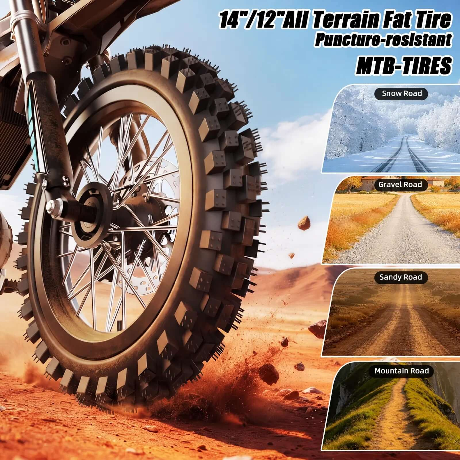 Evoltrix X7 off-road electric bicycle with 14-inch off-road tires