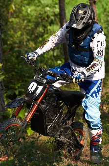 Evoltrix ROGUE MX-01 Off-Road Electric Dirt Bike, Rider Riding Through Woodland Terrain