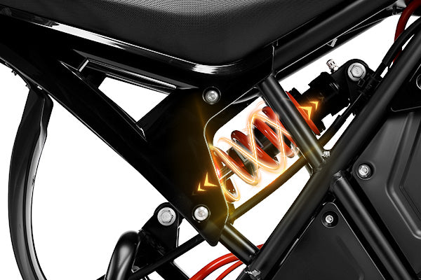 Evoltrix ROGUE MX-01 Off-Road Electric Dirt Bike Rear Suspension Absorber, Highlighted Technical View