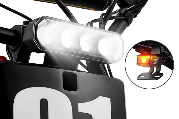 Evoltrix ROGUE MX-01 Off-Road Electric Dirt Bike LED Lighting System, High-Brightness Headlight with Taillight Close-Up